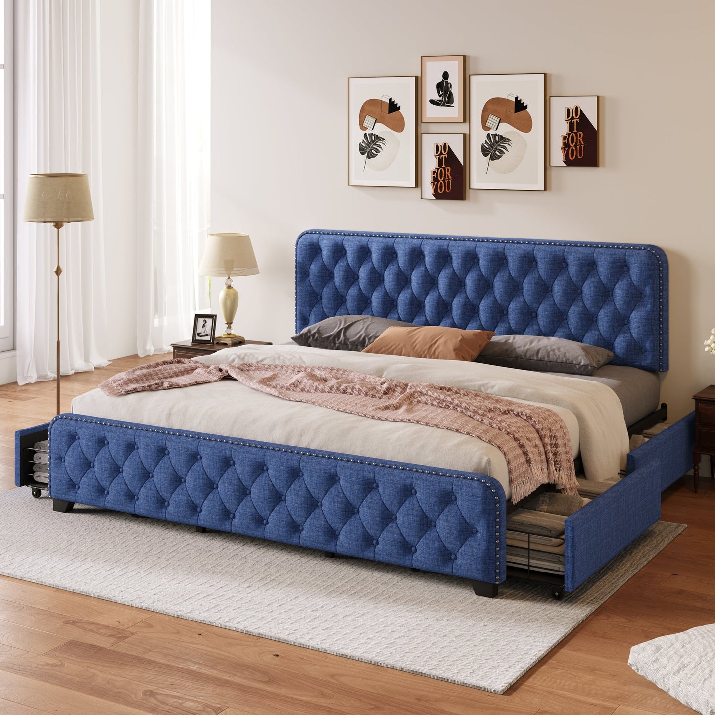 Day Upholstered Platform Bed with Tufted and Four Drawers