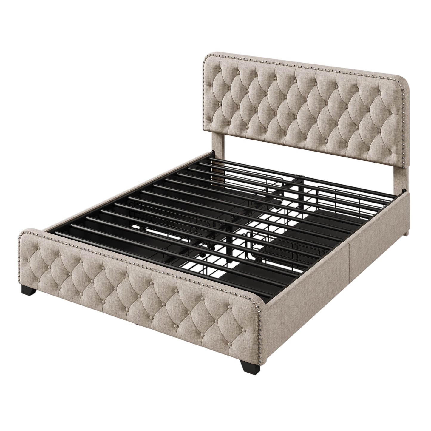 Day Upholstered Platform Bed with Tufted and Four Drawers