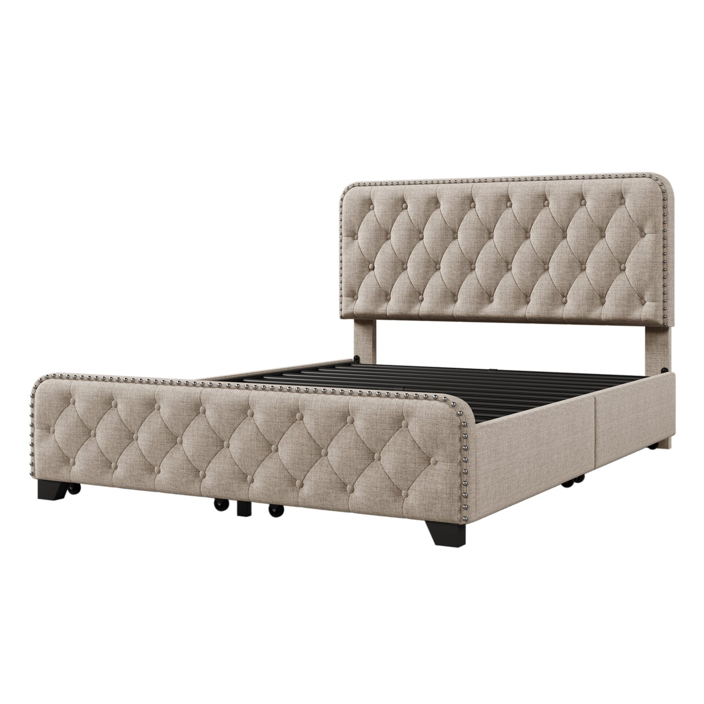 Day Upholstered Platform Bed with Tufted and Four Drawers