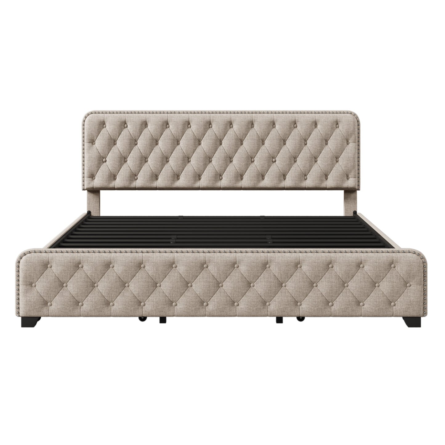 Day Upholstered Platform Bed with Tufted and Four Drawers