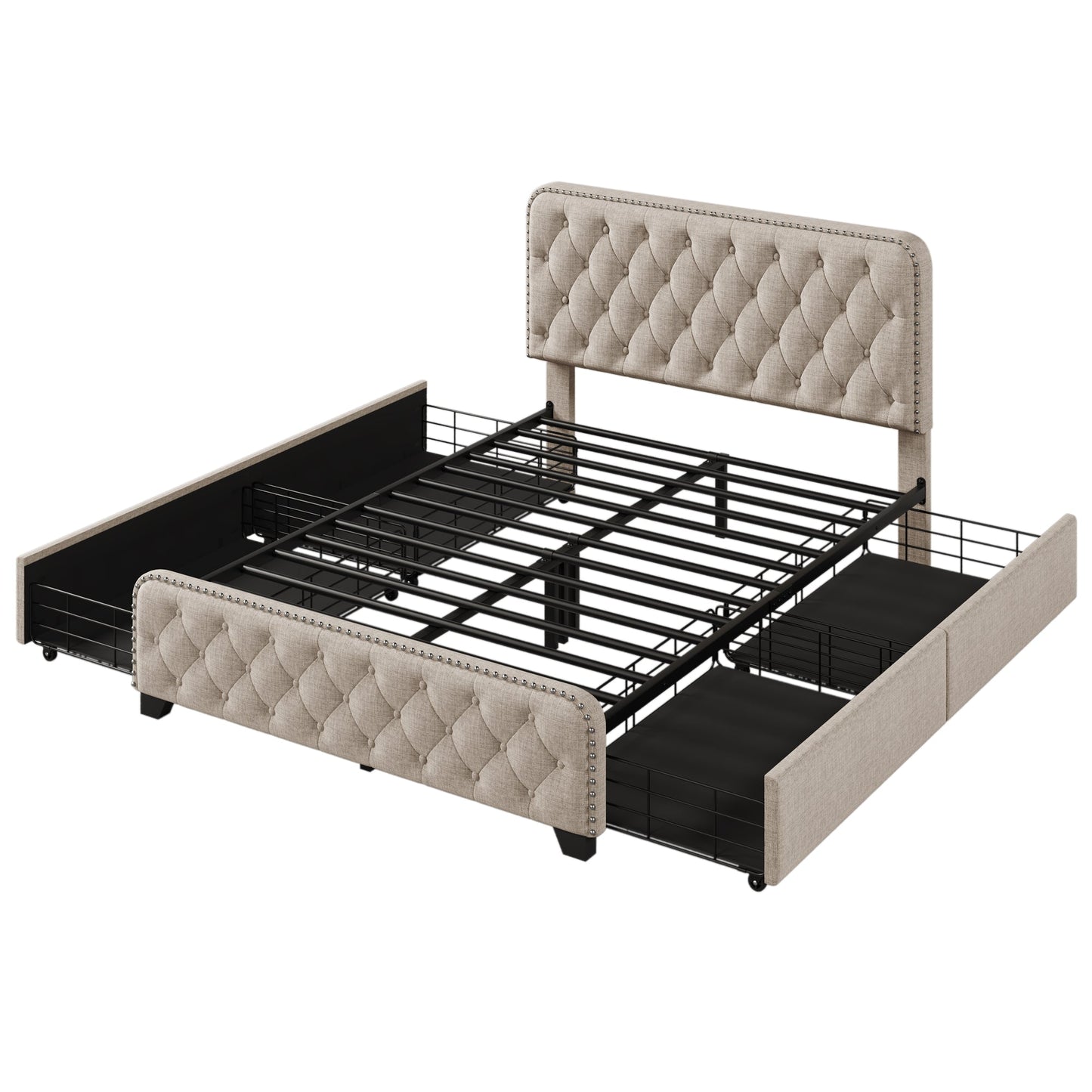 Day Upholstered Platform Bed with Tufted and Four Drawers