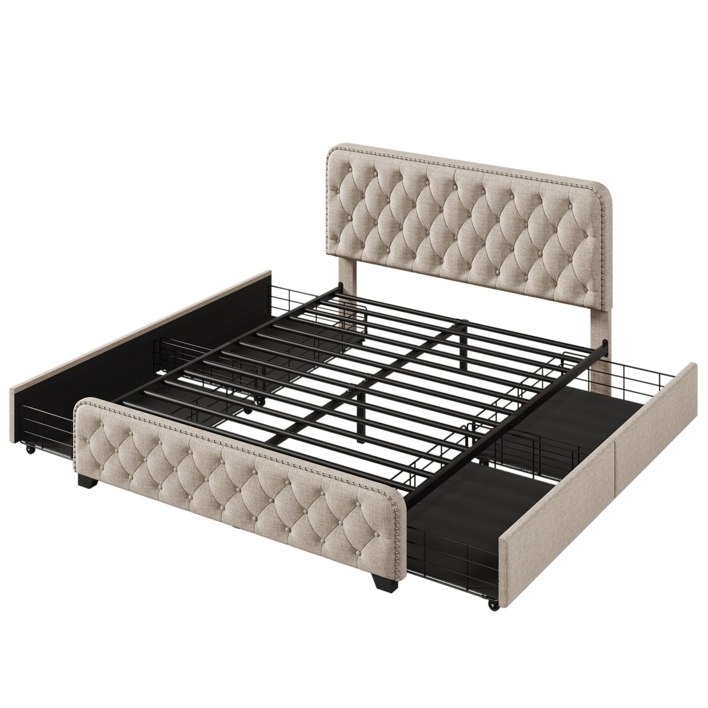 Day Upholstered Platform Bed with Tufted and Four Drawers