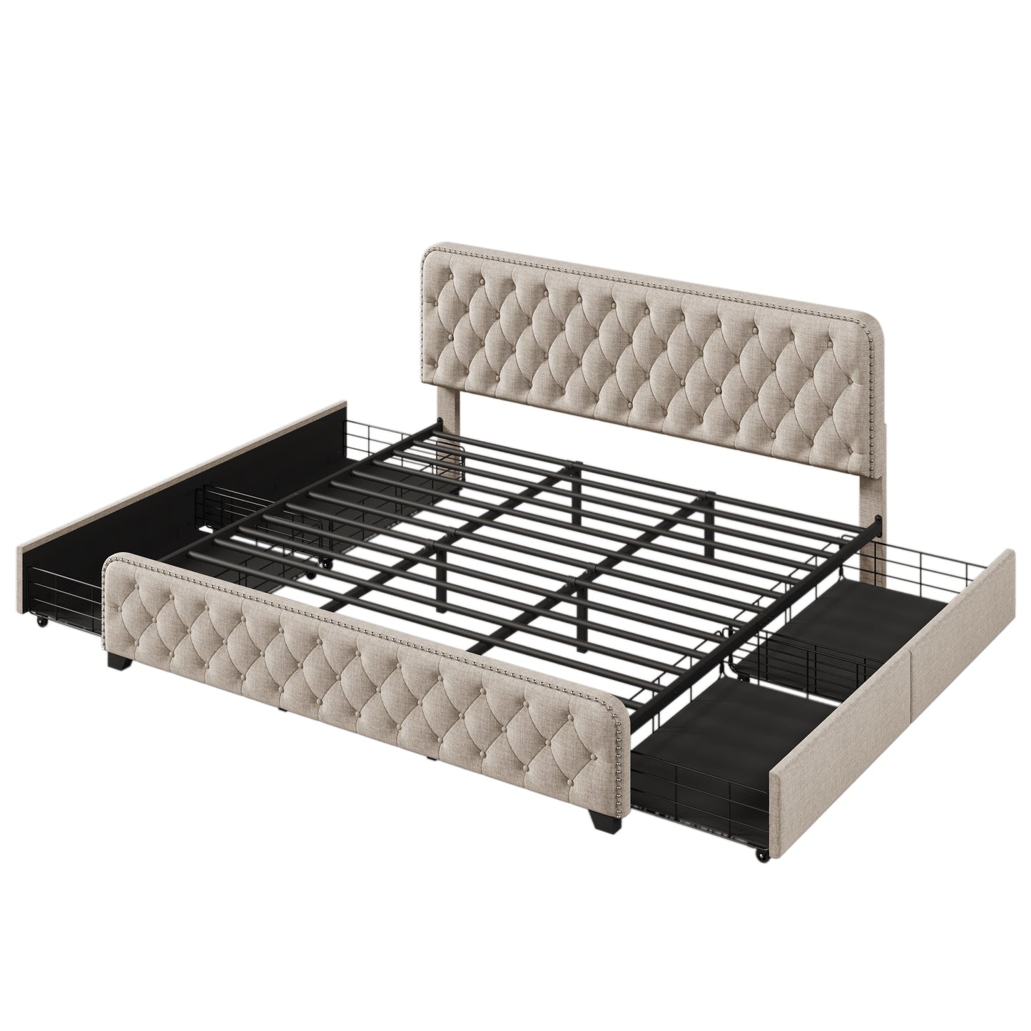 Day Upholstered Platform Bed with Tufted and Four Drawers