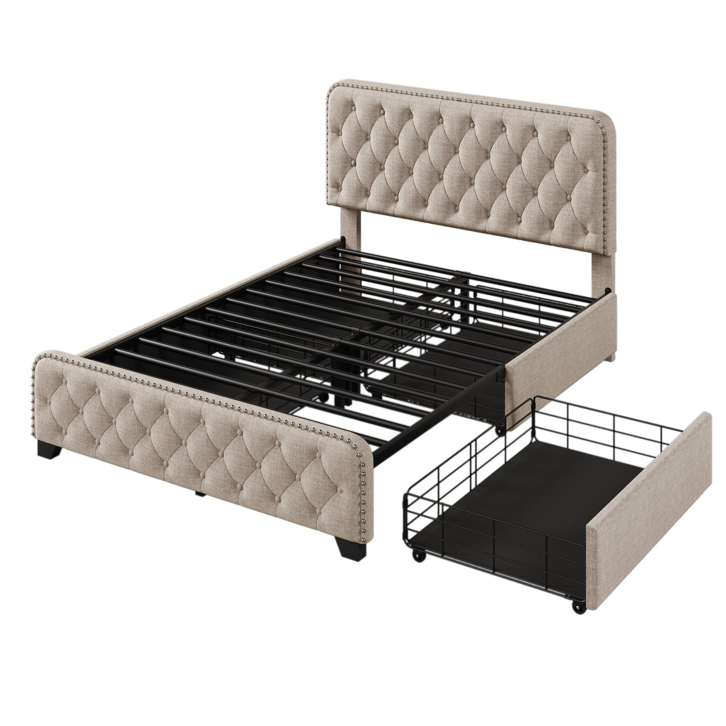 Day Upholstered Platform Bed with Tufted and Four Drawers