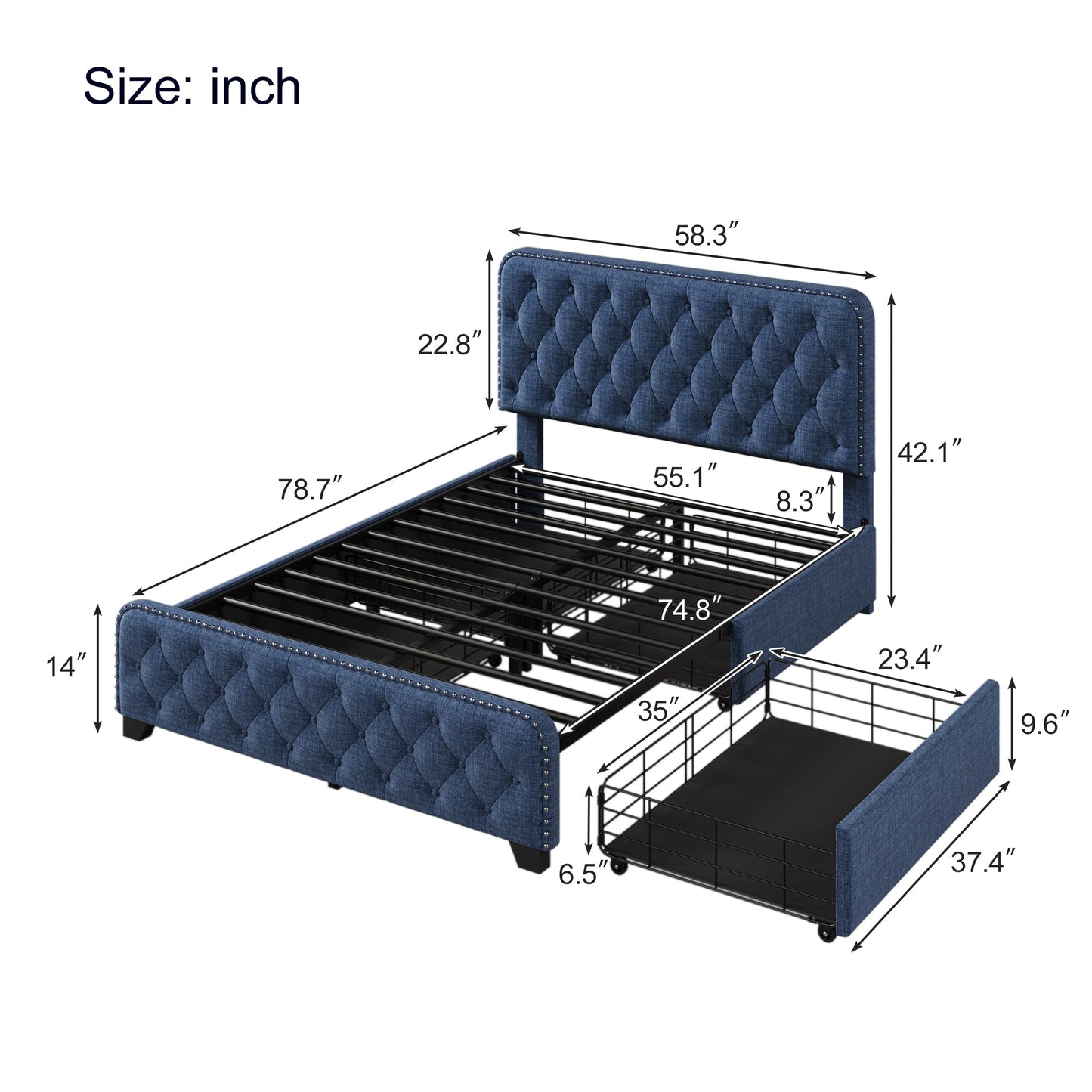 Day Upholstered Platform Bed with Tufted and Four Drawers