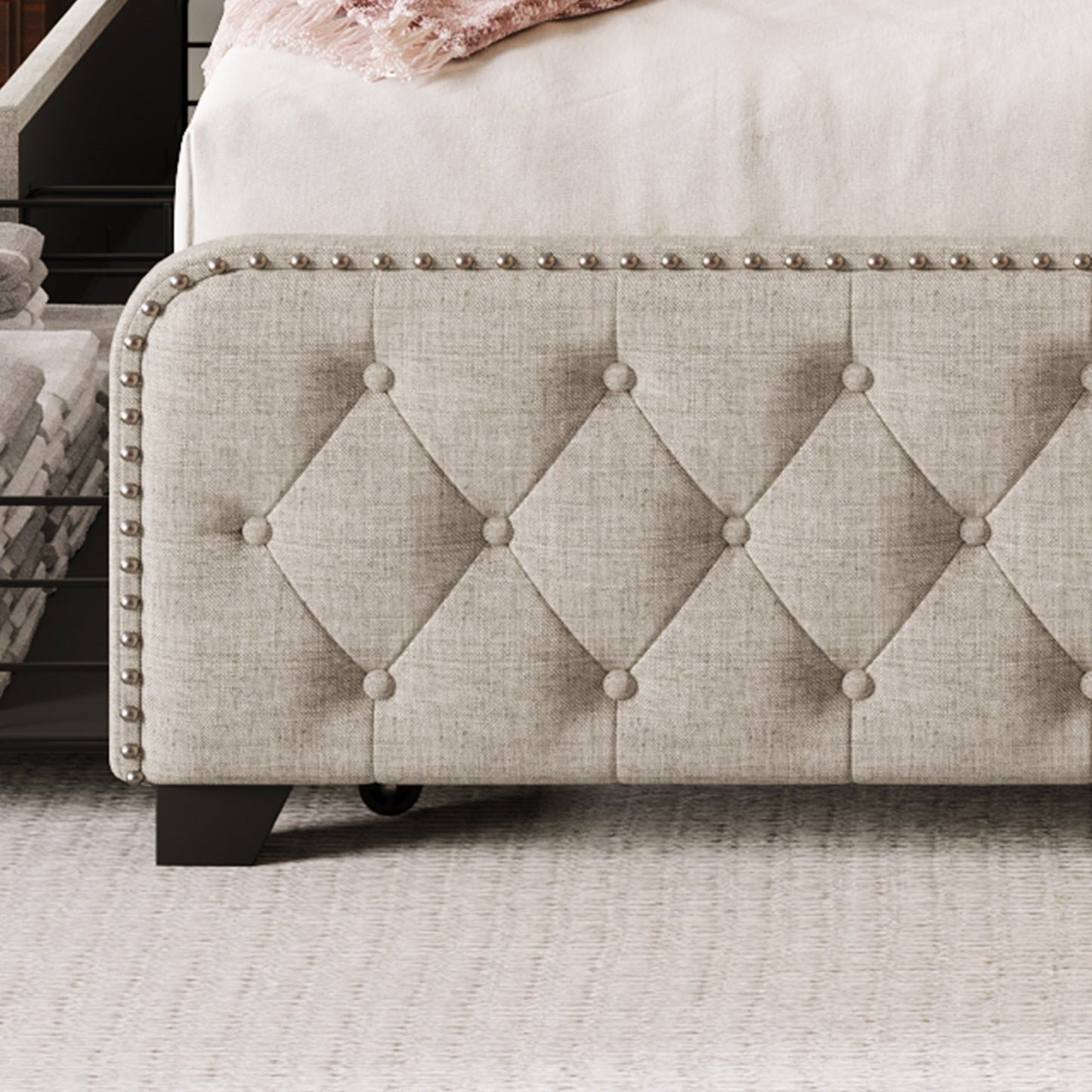 Day Upholstered Platform Bed with Tufted and Four Drawers
