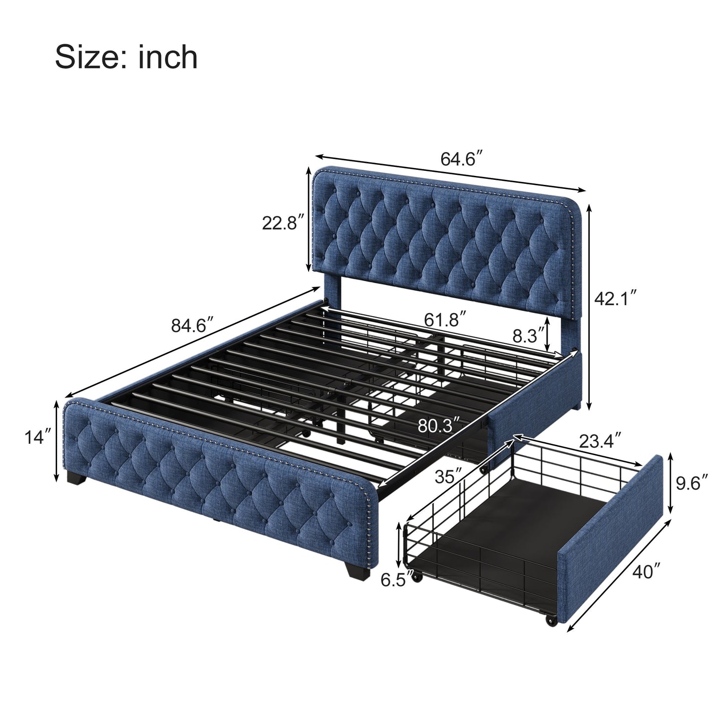 Day Upholstered Platform Bed with Tufted and Four Drawers