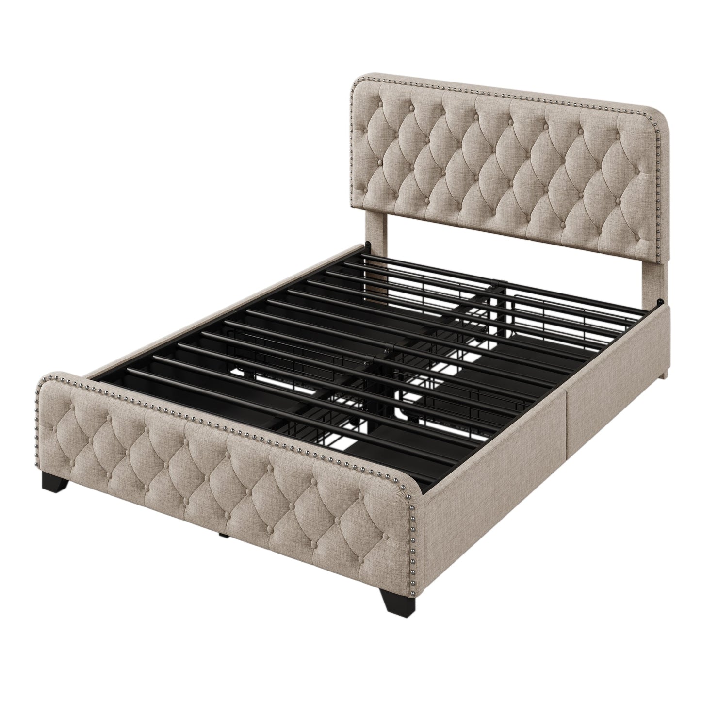 Day Upholstered Platform Bed with Tufted and Four Drawers