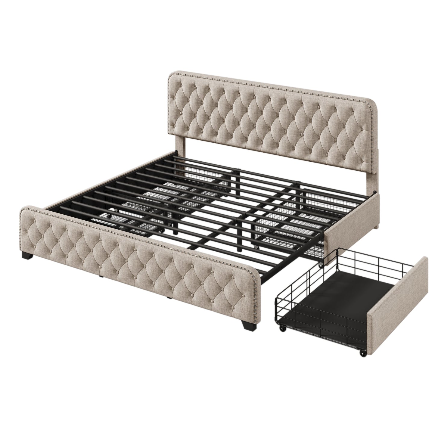 Day Upholstered Platform Bed with Tufted and Four Drawers