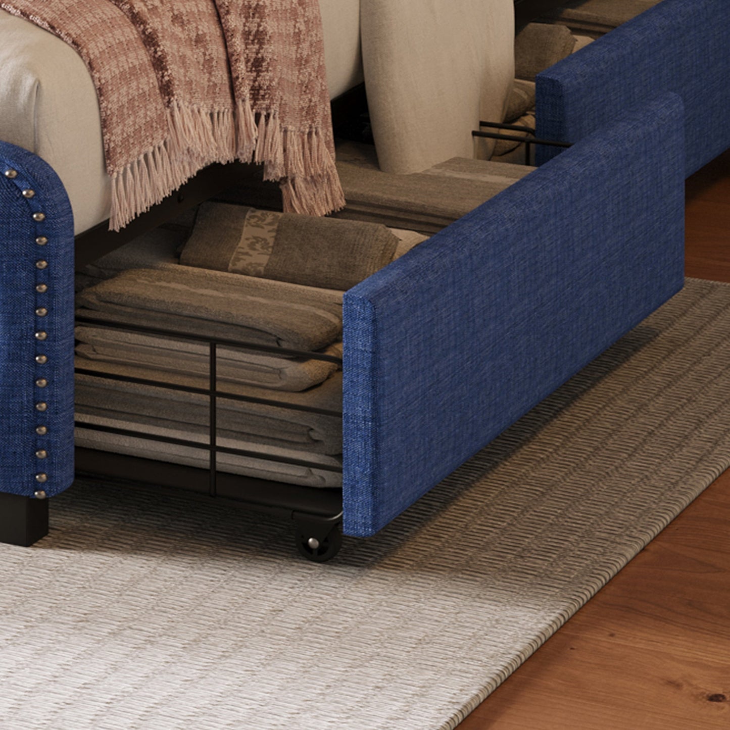 Day Upholstered Platform Bed with Tufted and Four Drawers