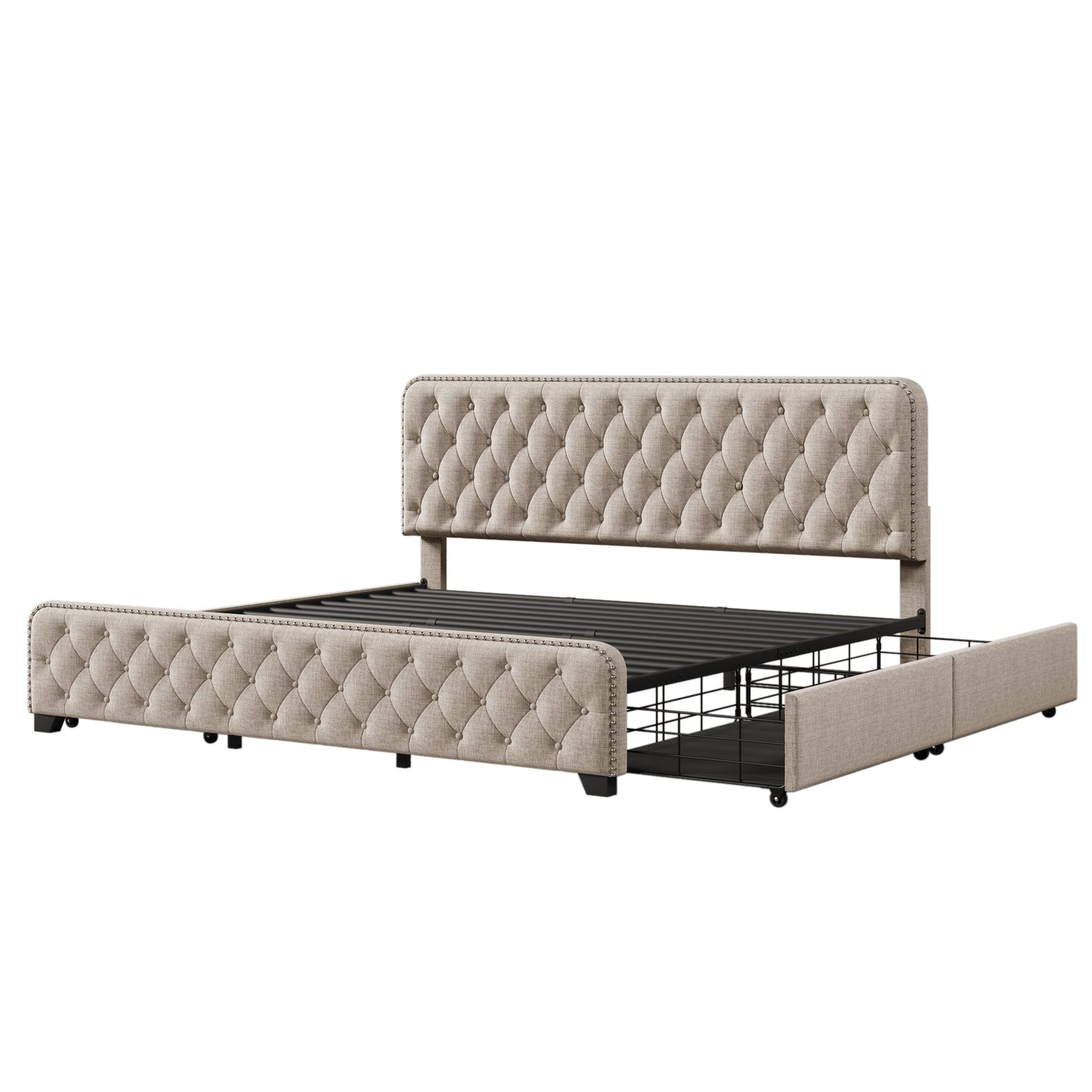 Day Upholstered Platform Bed with Tufted and Four Drawers