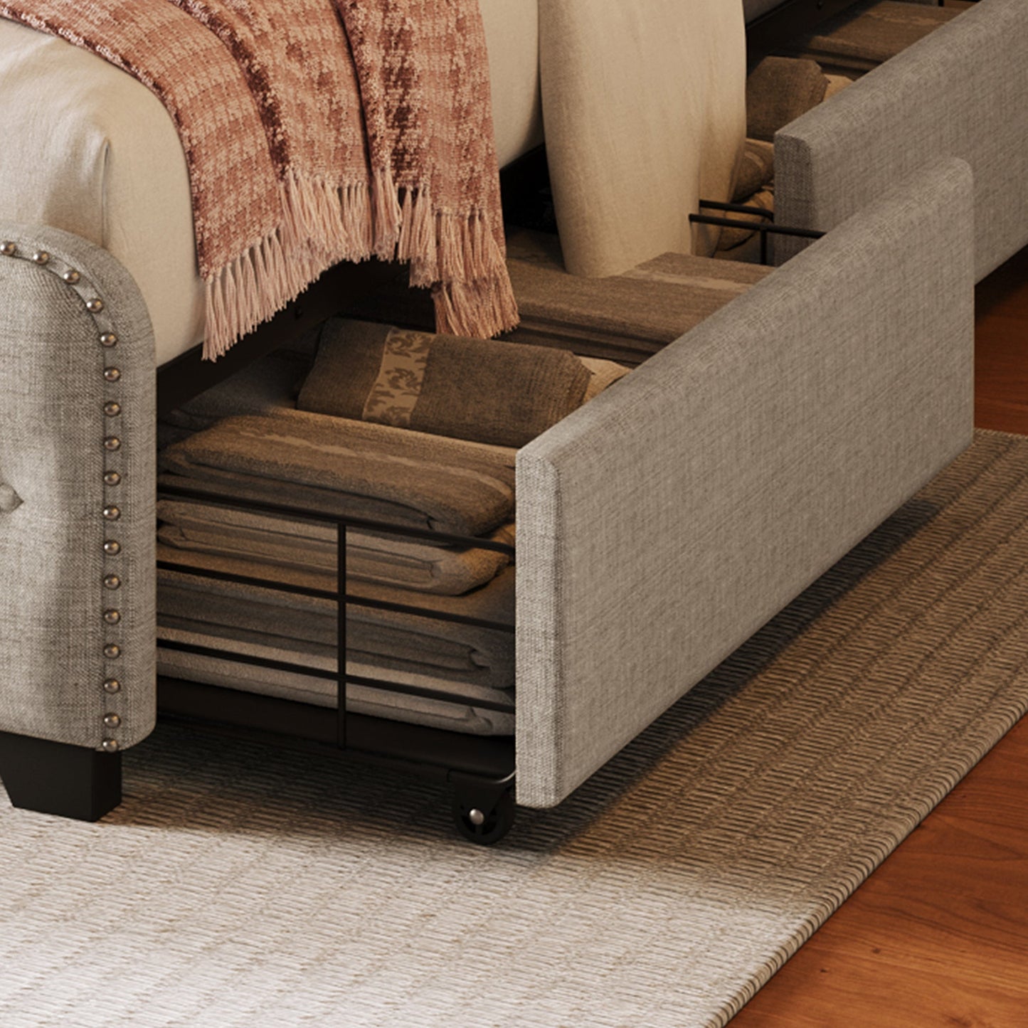 Day Upholstered Platform Bed with Tufted and Four Drawers