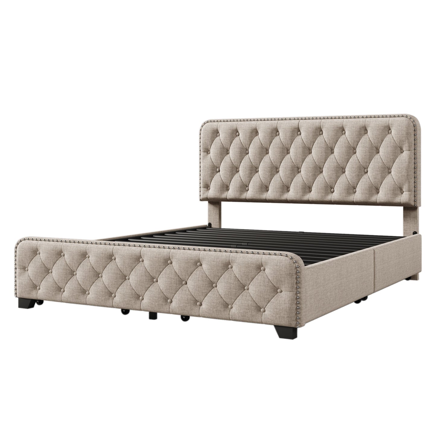 Day Upholstered Platform Bed with Tufted and Four Drawers