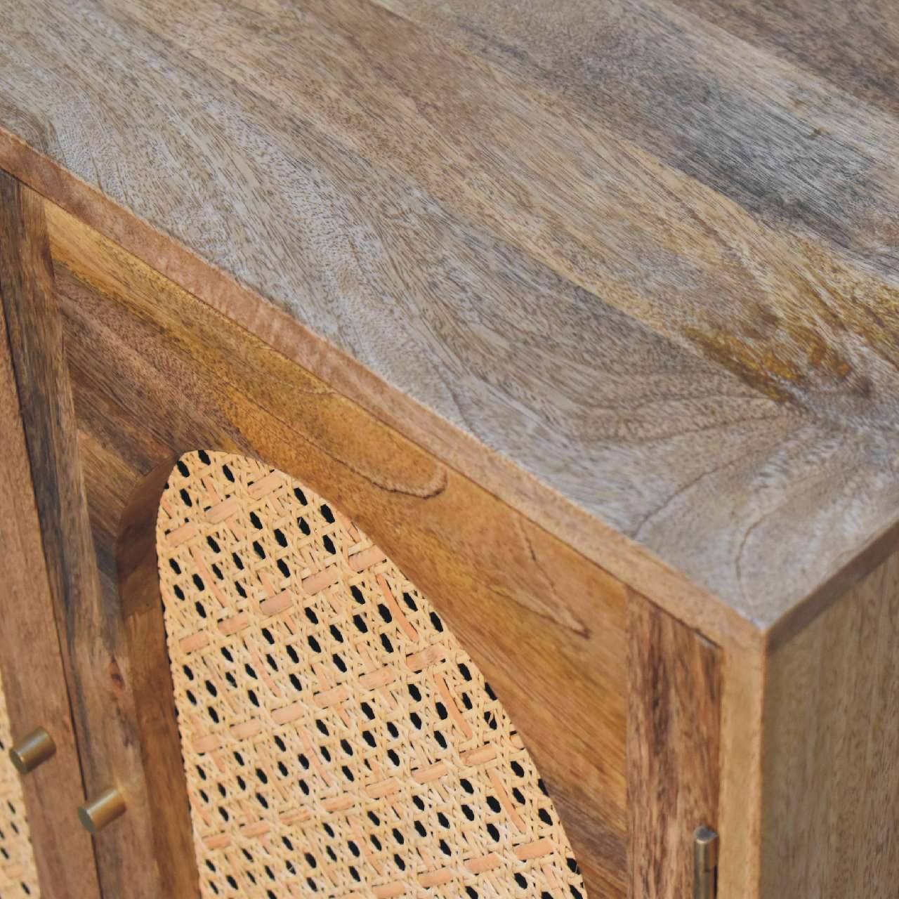 Cabinet with 2 Arch Woven Front Doors and Ball Feet