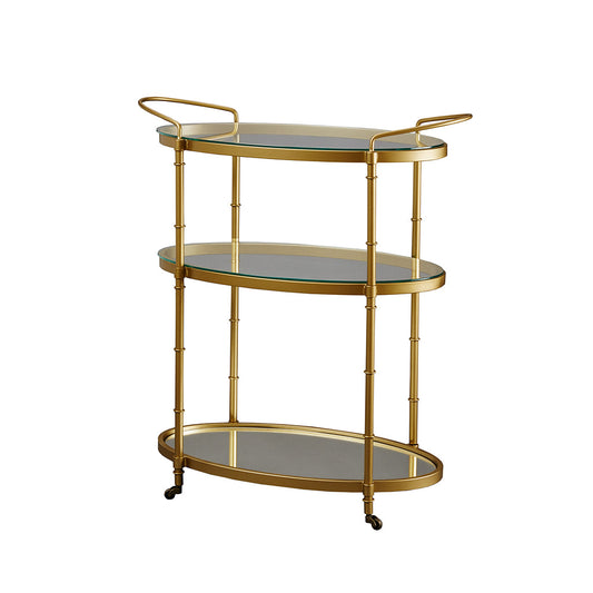 Bar Cart with Metal Frame and Glass Shelves
