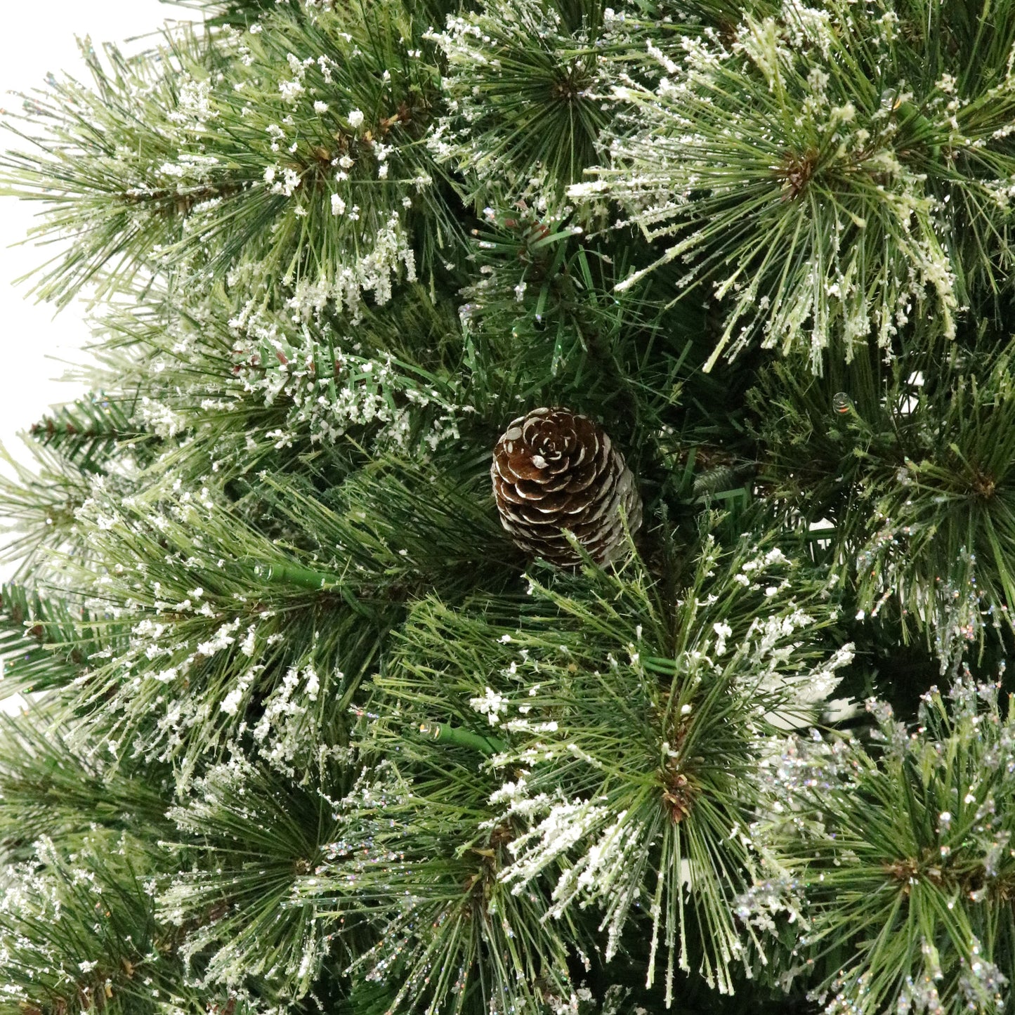 Lyzor 7 ft Brilste Mixed Hinged Christmas Tree with Snow, Glitter, 78 Frosted Pine Cones, 650 LED Lights