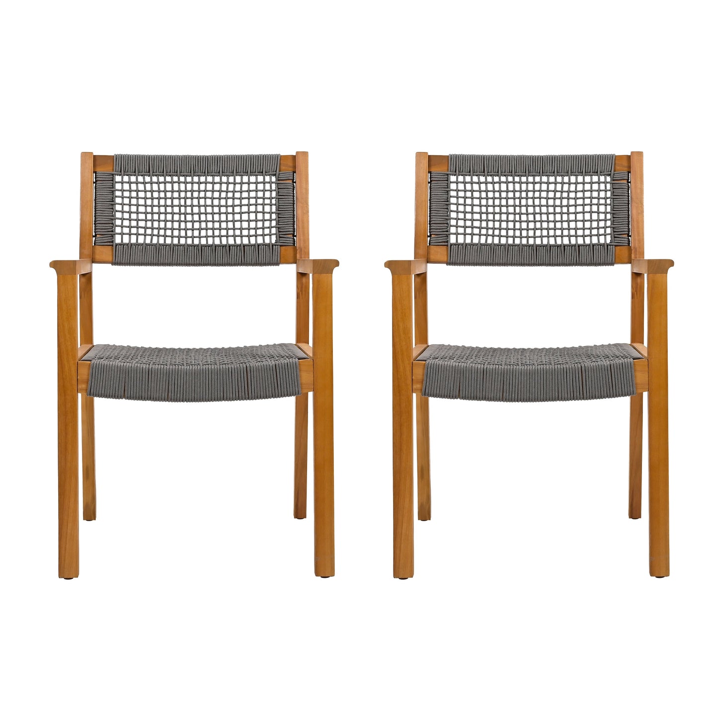 Belladom Wood and Rope Dining Chair with Open Back, Set of 2