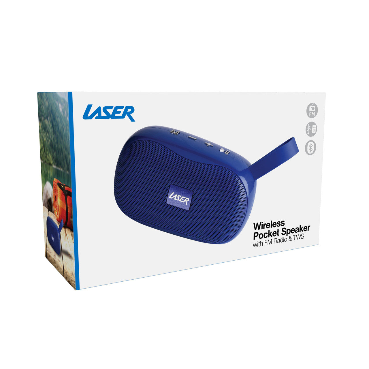 Laser Pocket Bluetooth Speaker with TWS & FM Radio (Blue)
