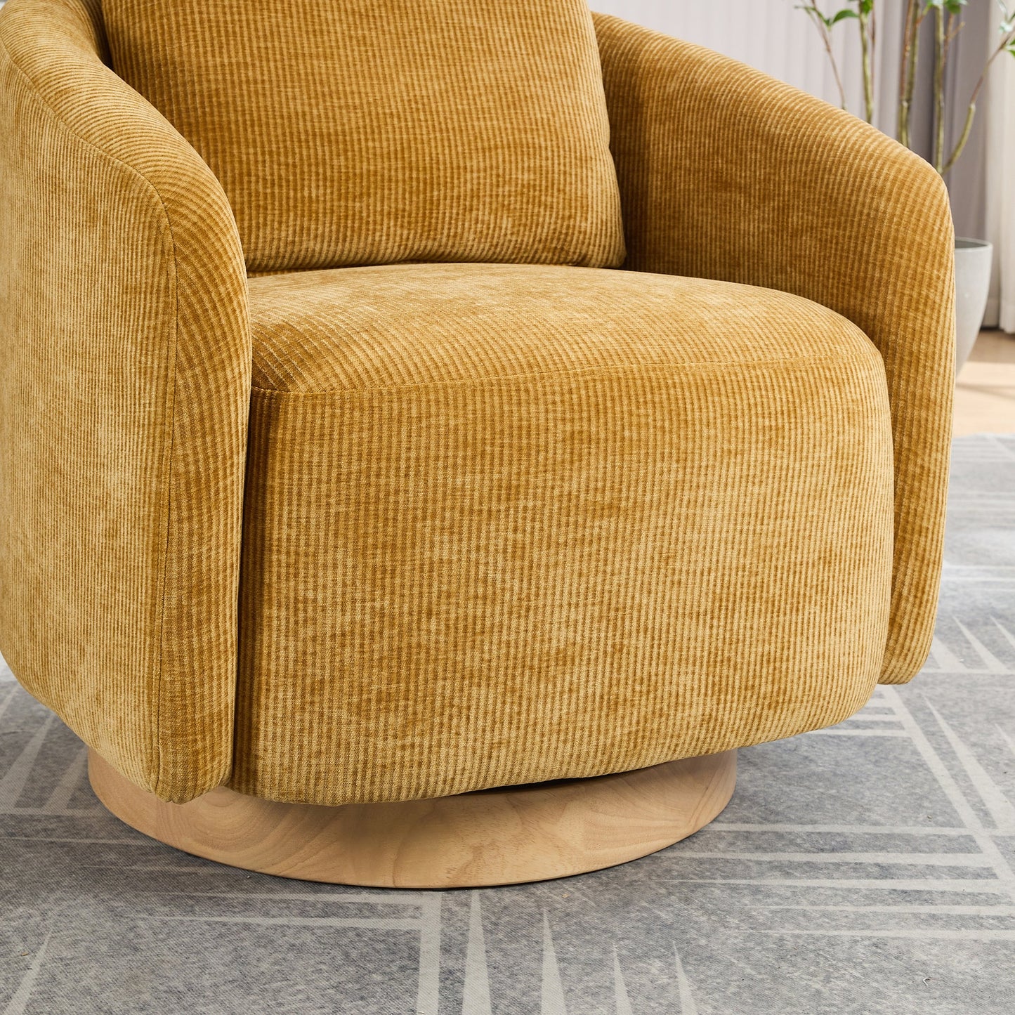 Actuator Upholstered Barrel Chair with 360-Degree Swivel Base and Curved Arms