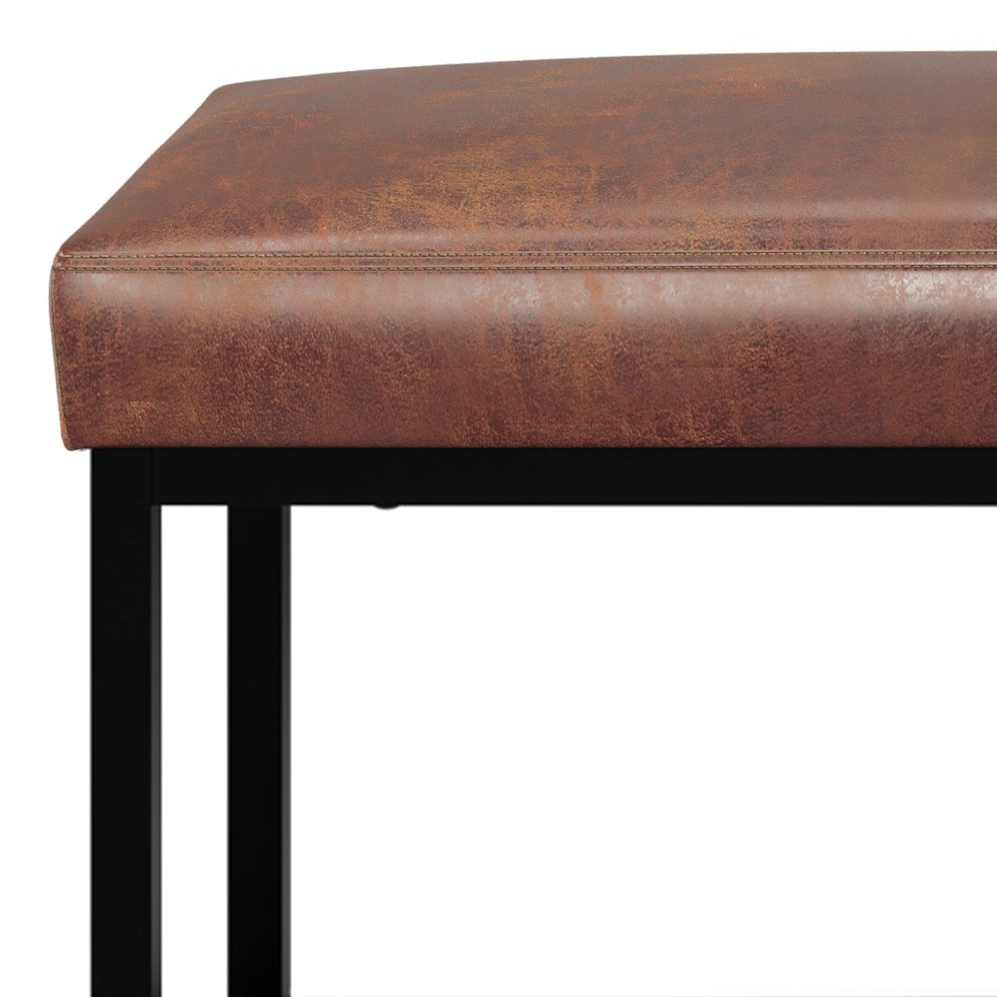 Motion 44"W Upholstered Faux Leather Bench with Black Powder Coated Metal Base