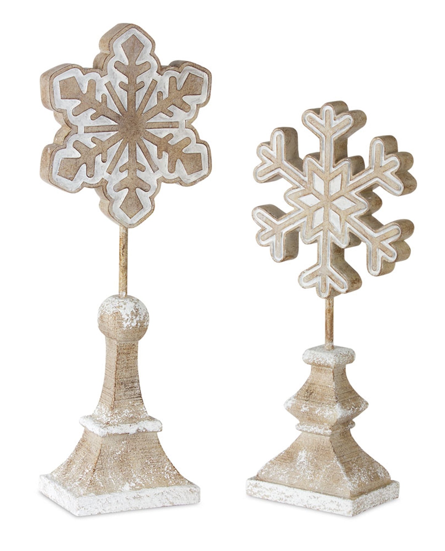Wood Design Snowflake on Stand, Set of 2