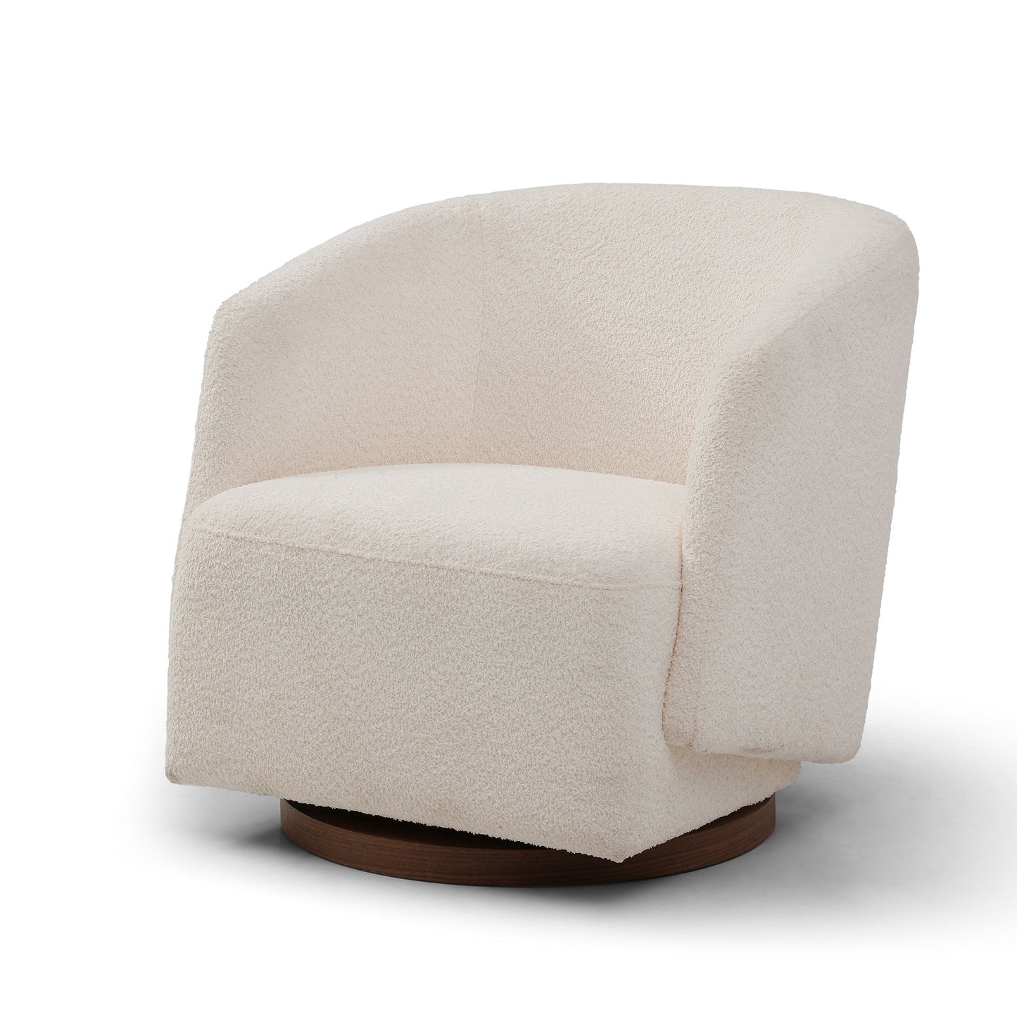 Upholstered Swivel Chair with Wooden Base and Curved Armrest