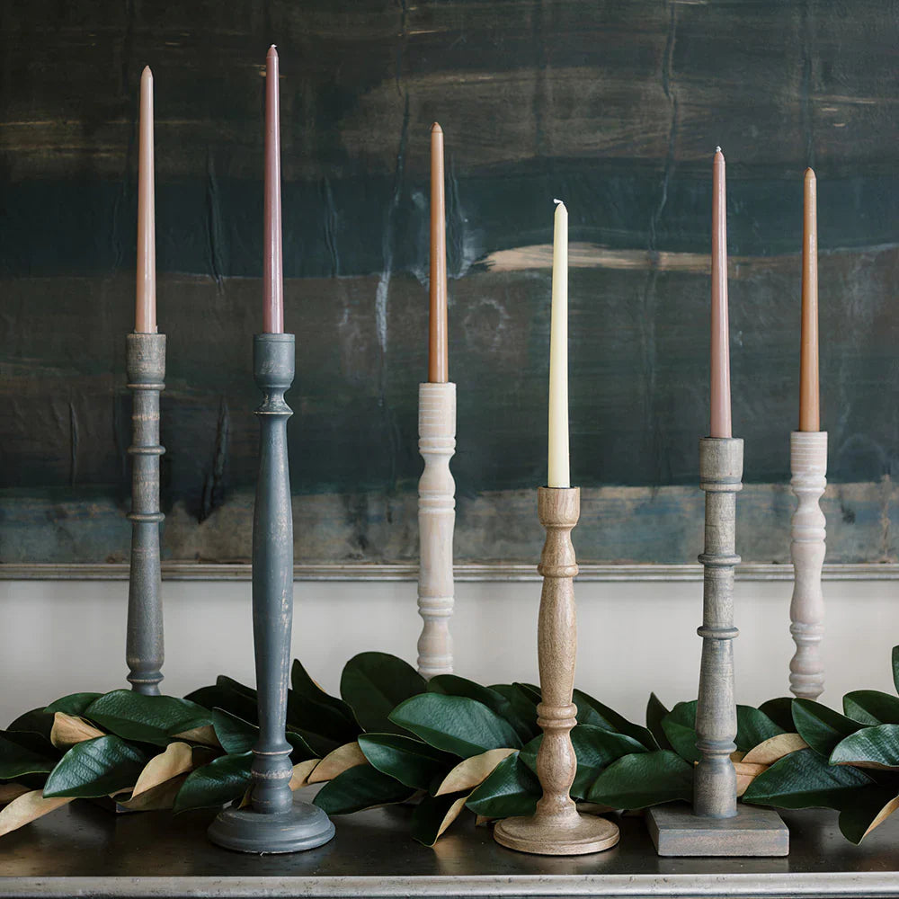 Natural Wooden Taper Candleholder, Set of 3