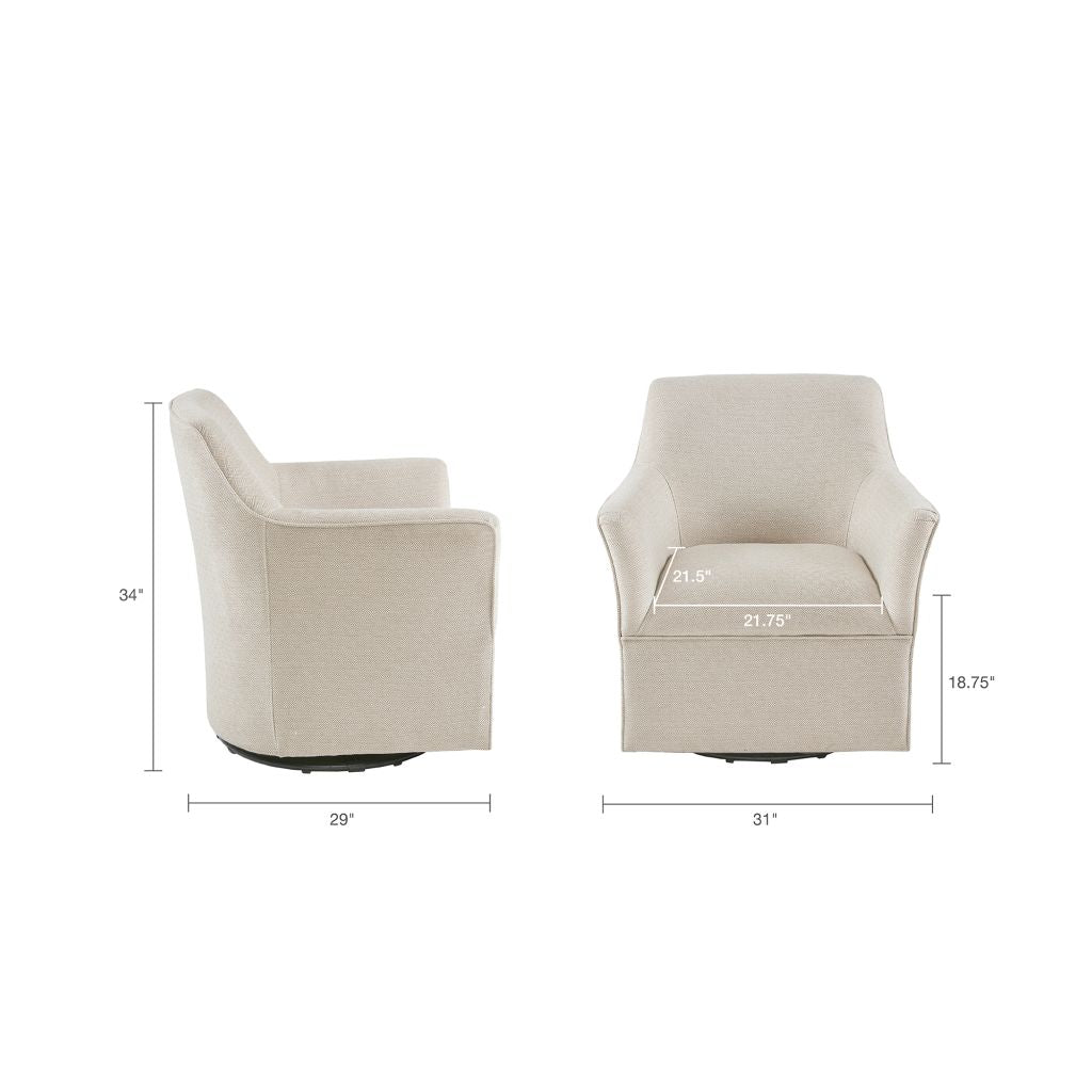 Upholstered Swivel Glider Chair with Flared Arms and Metal Base
