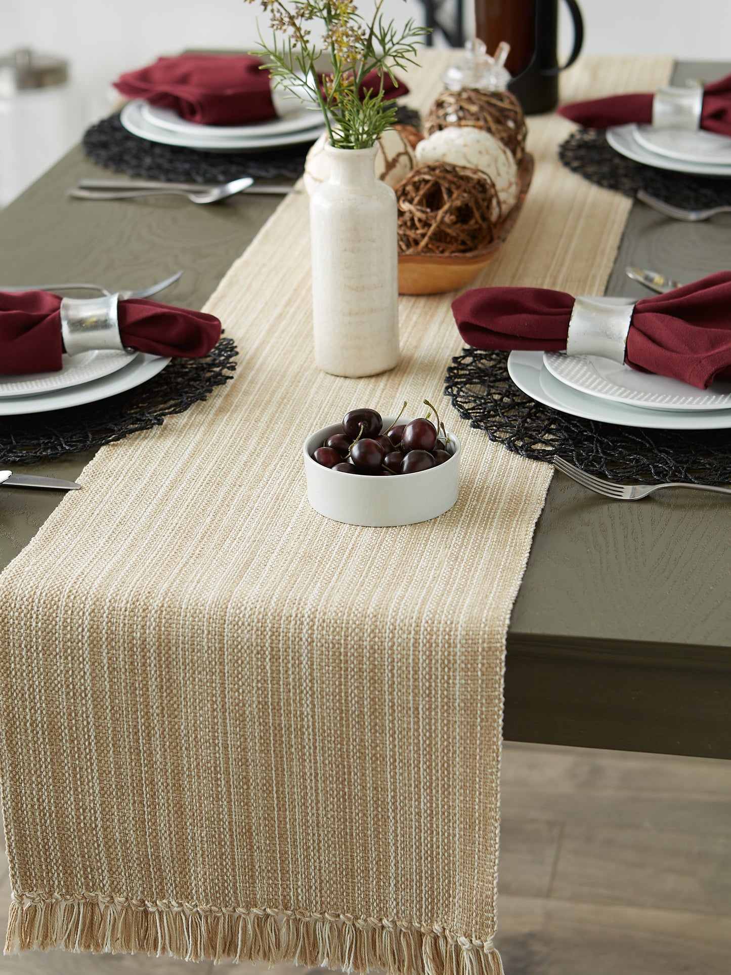 Taupe Variegated Fringe Table Runner 13X108