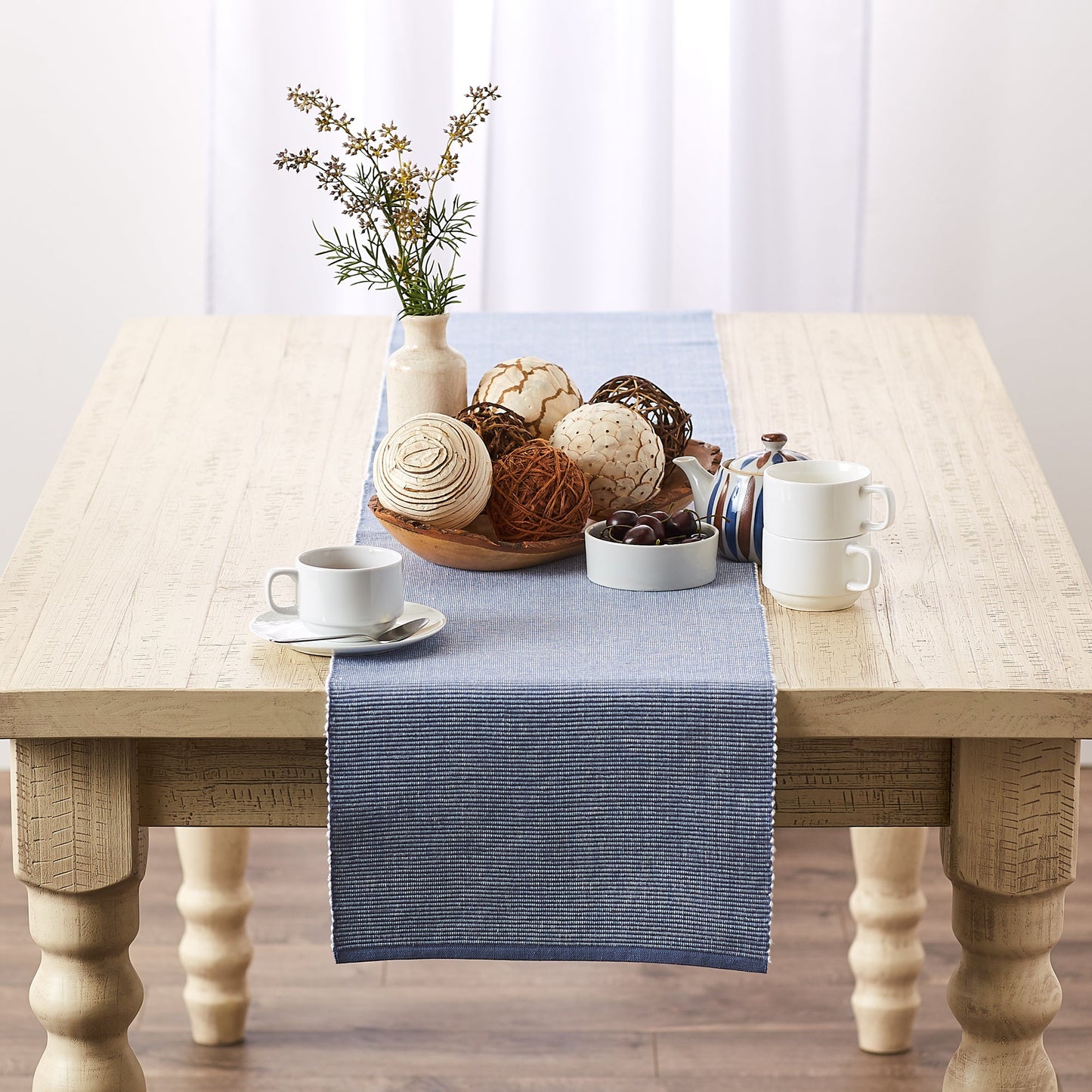 Stonewash Blue/White 2-Tone Ribbed Table Runner 13X108