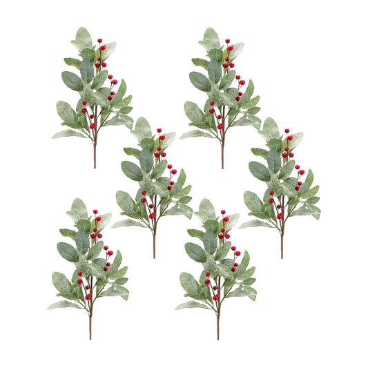 Frosted Mistletoe Spray with Berries, Set of 6