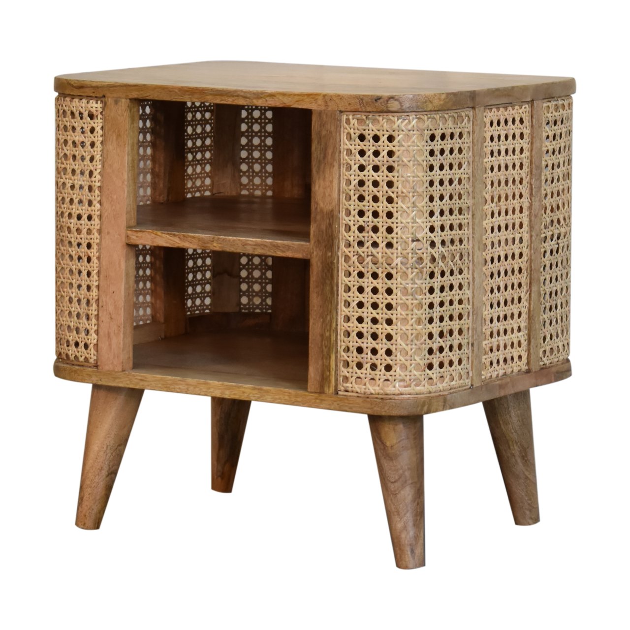 Decipher Wood and Rattan Bedside with 2 Open Shelves