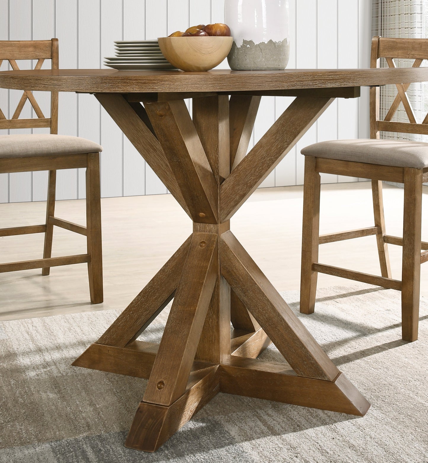 Cross-Buck Wood 5-Piece Counter Height Dining Set