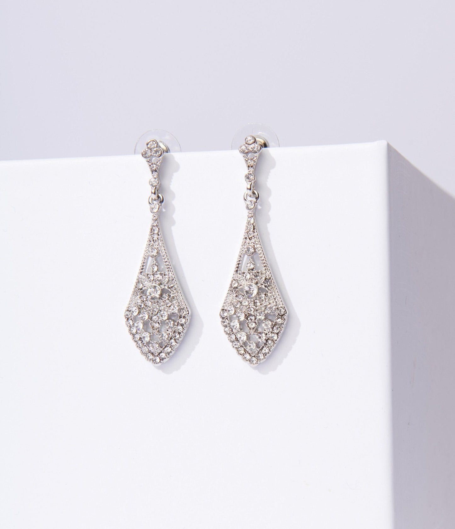 Deco Silver Rhinestone Chandelier Drop Earrings