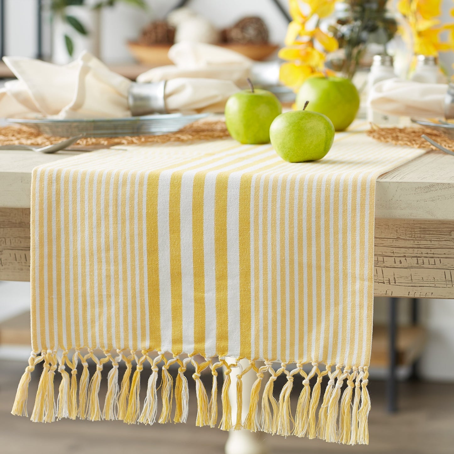 Deep Yellow Stripes 14"X72" Table Runner