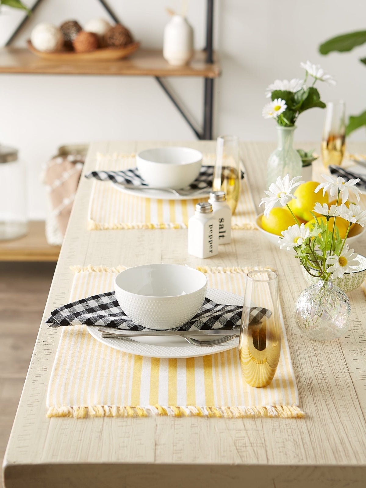 Deep Yellow Stripes With Fringe Placemats, Set Of 6
