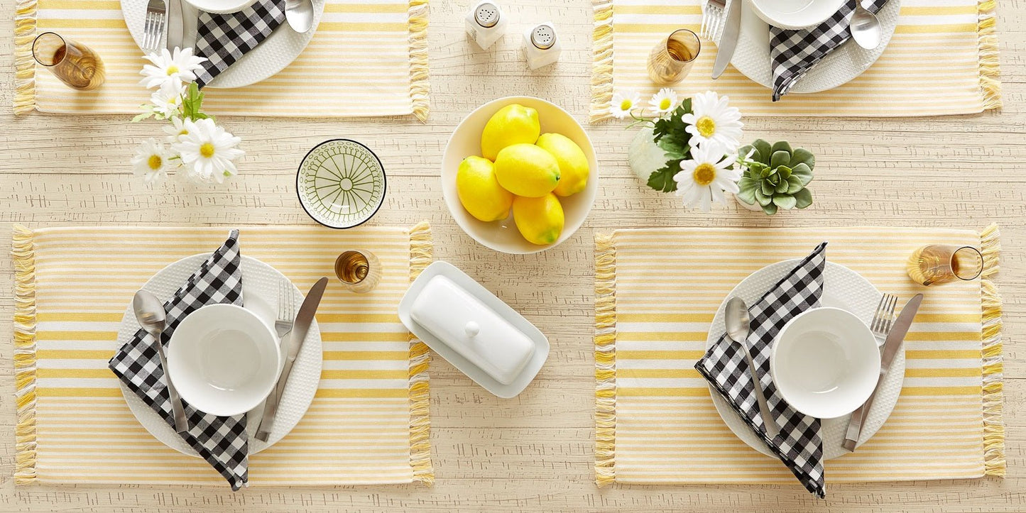 Deep Yellow Stripes With Fringe Placemats, Set Of 6