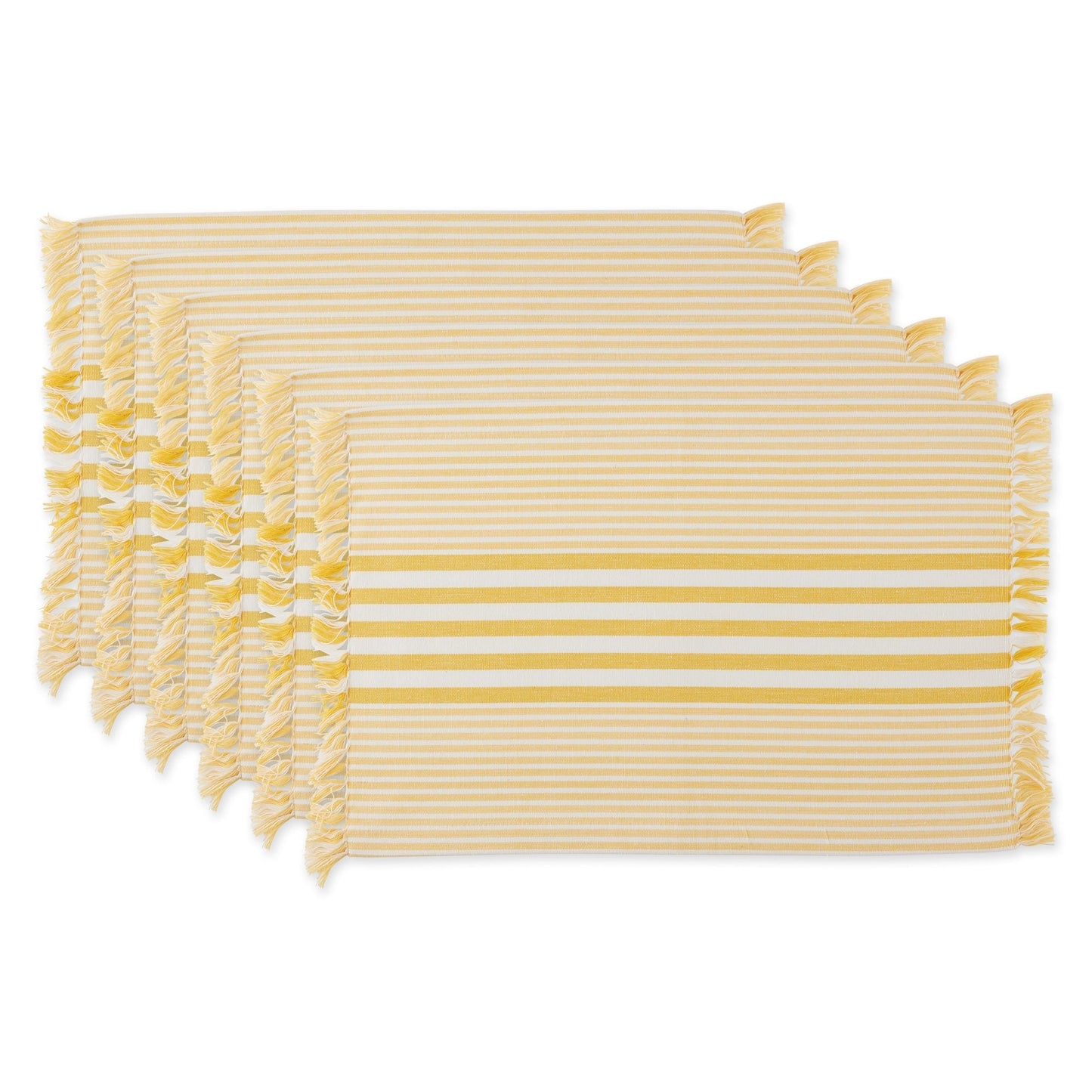 Deep Yellow Stripes With Fringe Placemats, Set Of 6