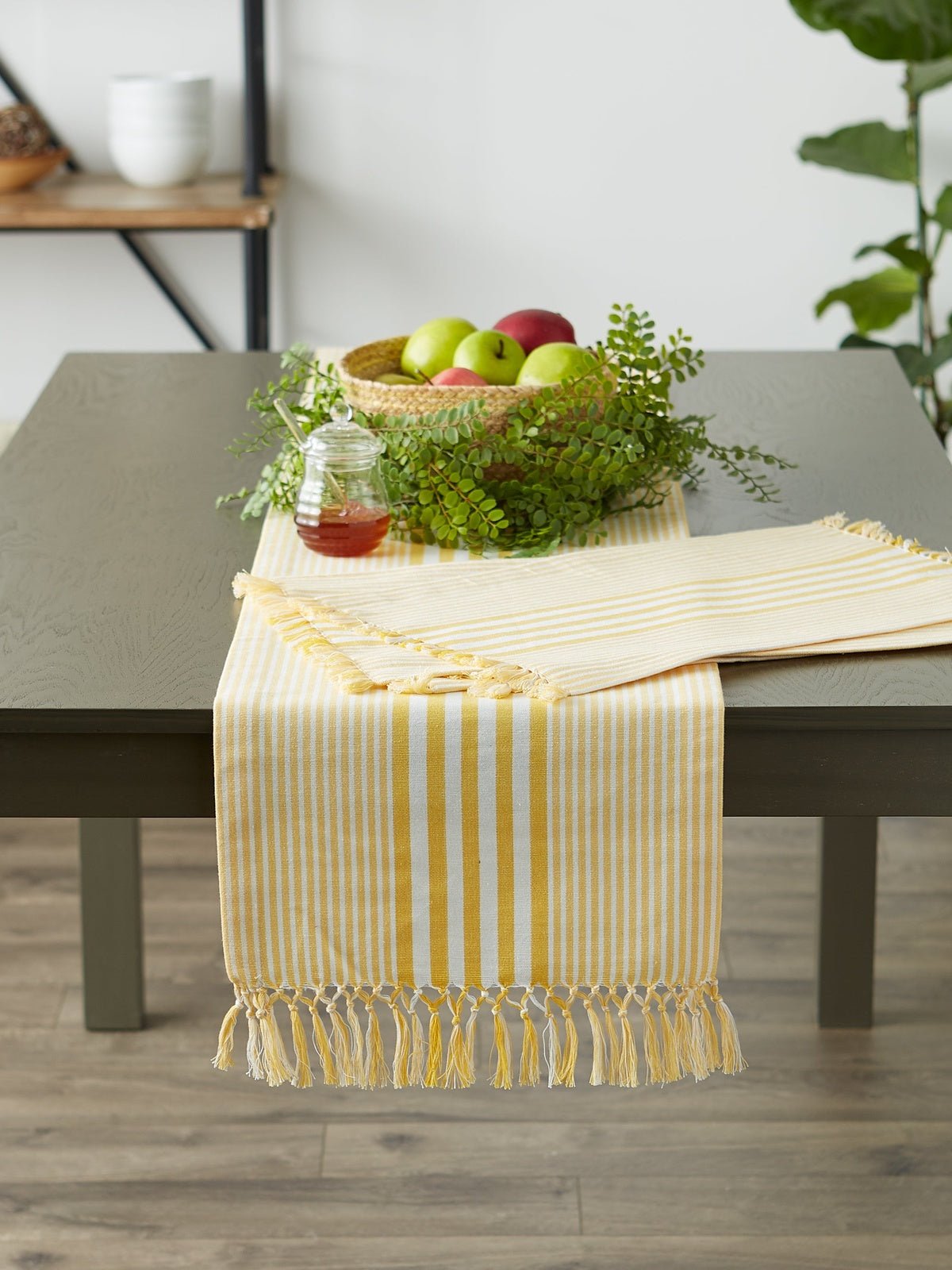 Deep Yellow Stripes With Fringe Placemats, Set Of 6