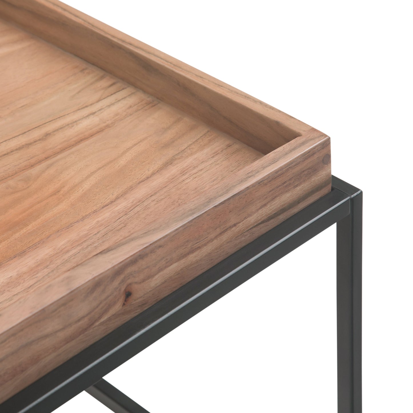 Coffee Table with Fixed Tray Top and Metal Frame