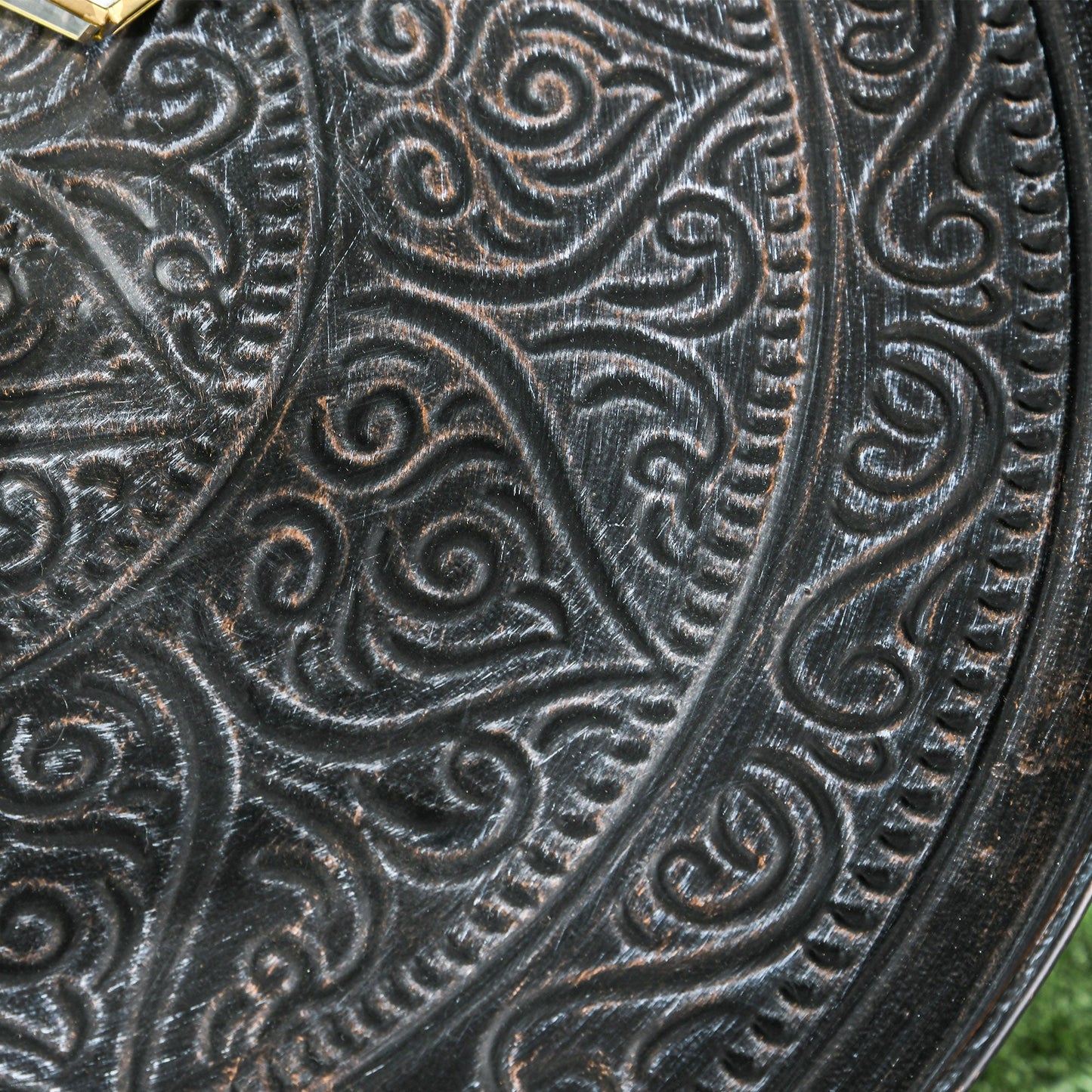 Round Coffee Table with Hammered Tray Top