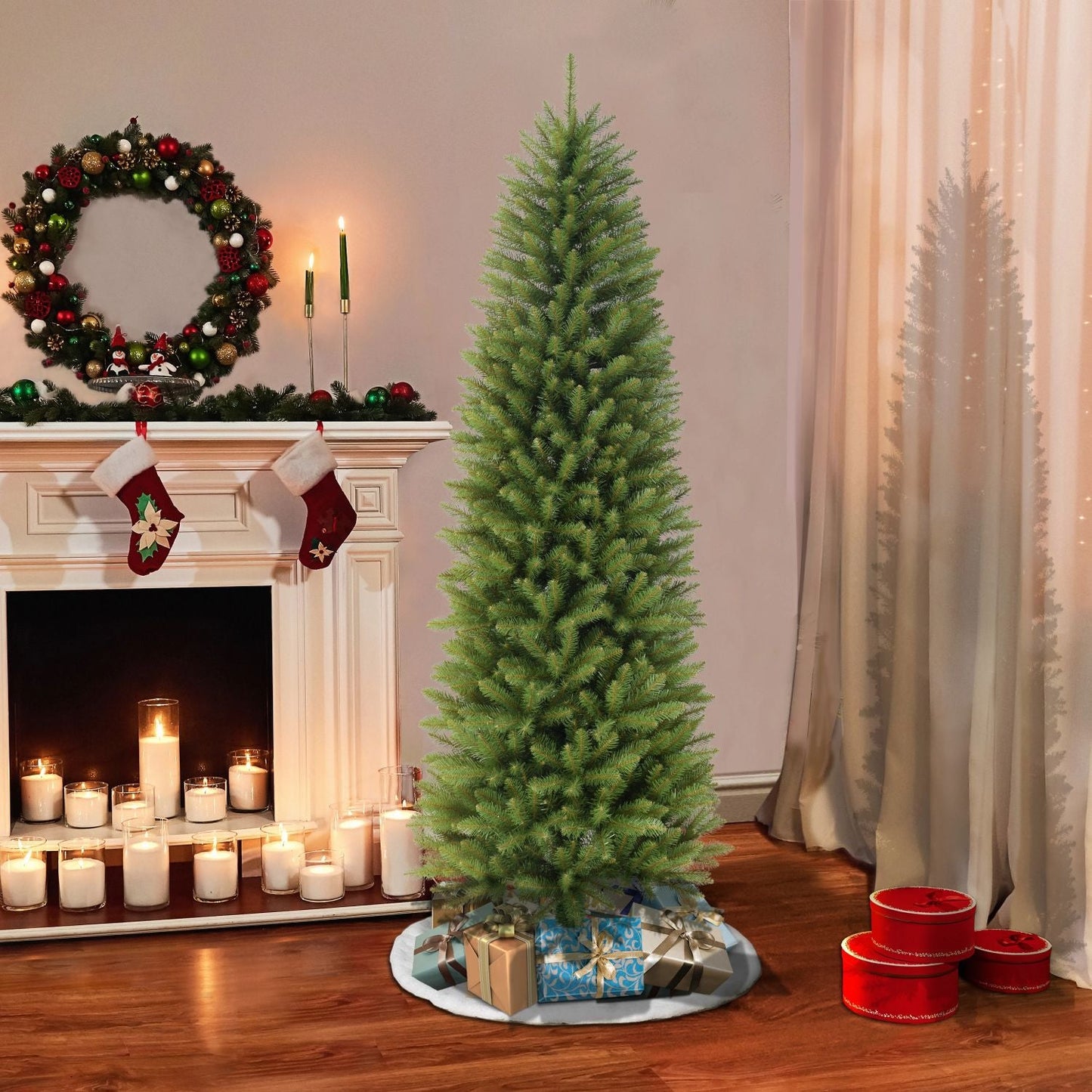 7.5 ft Fraser Fir Pencil Artificial Christmas Tree Metal Stand