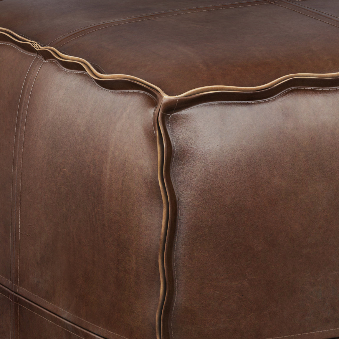 Tranquiluxe Faux Leather Square Pouf with Top Stitching Detail and Zipper