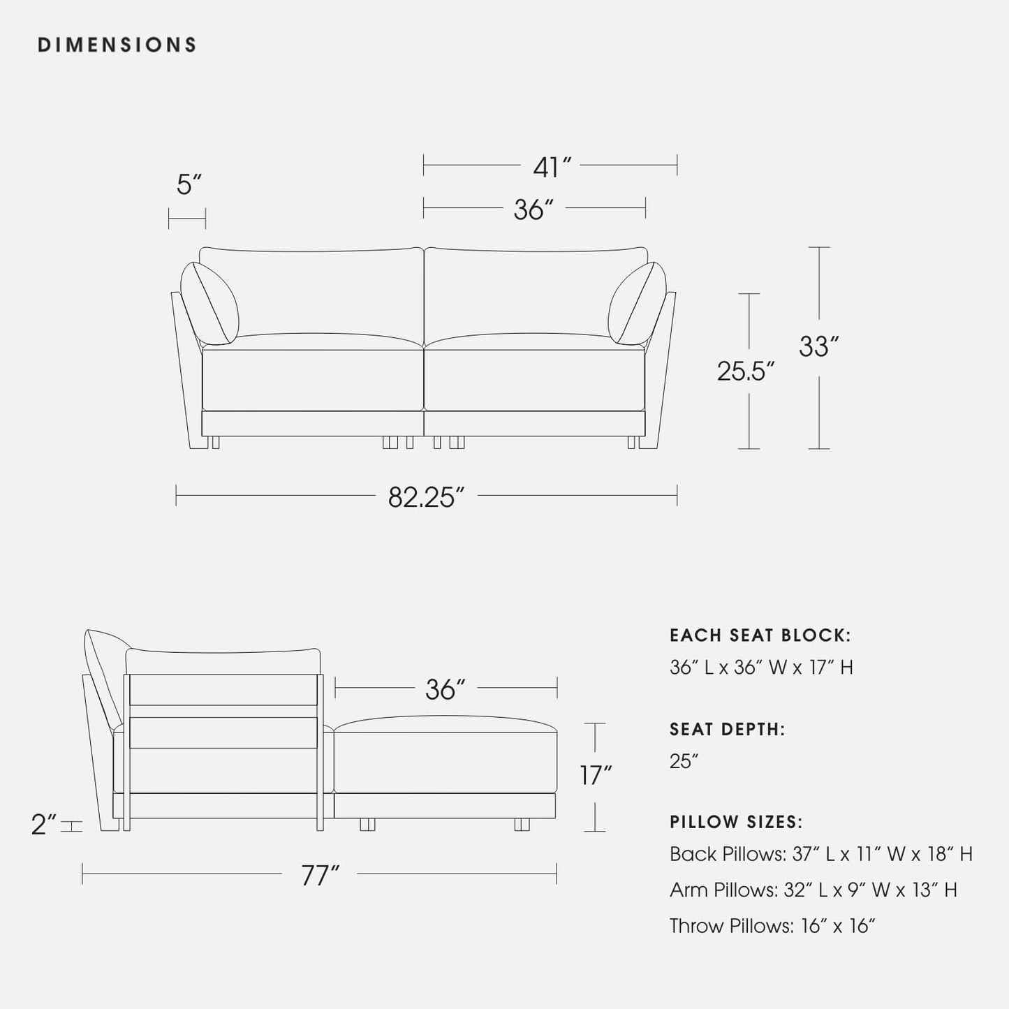 Modular Bondi Latte 2-Seater Sectional in Chocolate | Memory Foam Blend