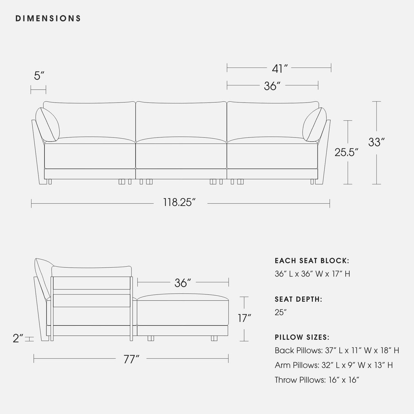 Modular Bondi Latte 3-Seater Daybed Sofa Sectional in Phantom | Classic Blend