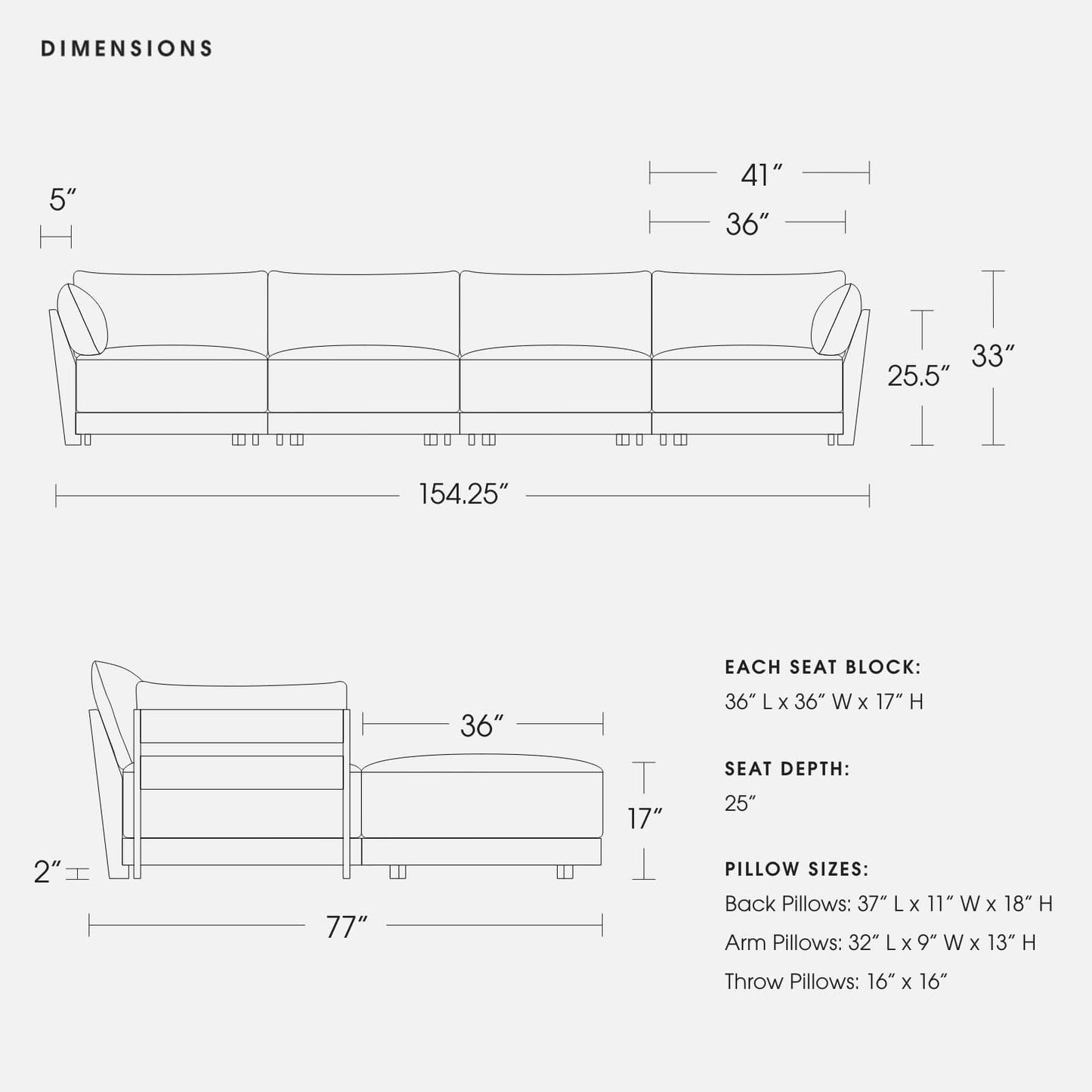 Modular Bondi Latte 4-Seater Sectional in Phantom | Memory Foam Blend