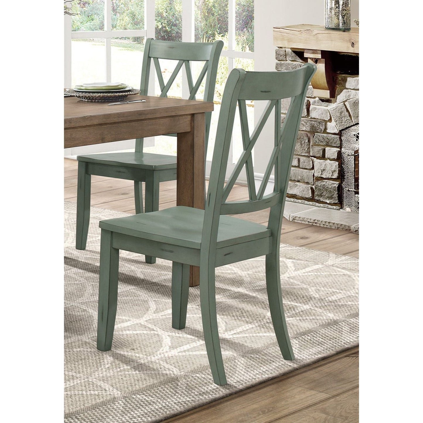 Dining Chair with Double X Back Design, Set of 2