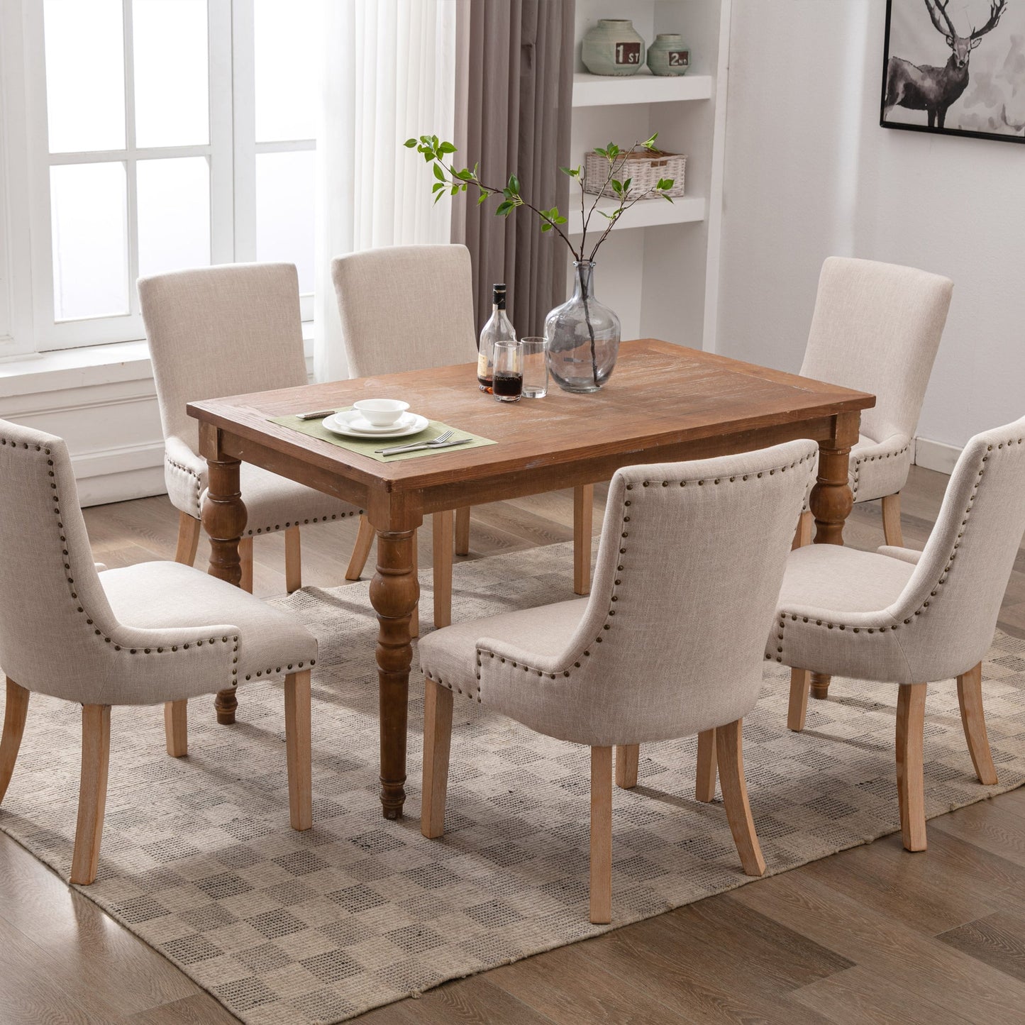 Dining Chair with Leisure Padded, Rubber Wood Legs and Nailed Trim, Set of 2