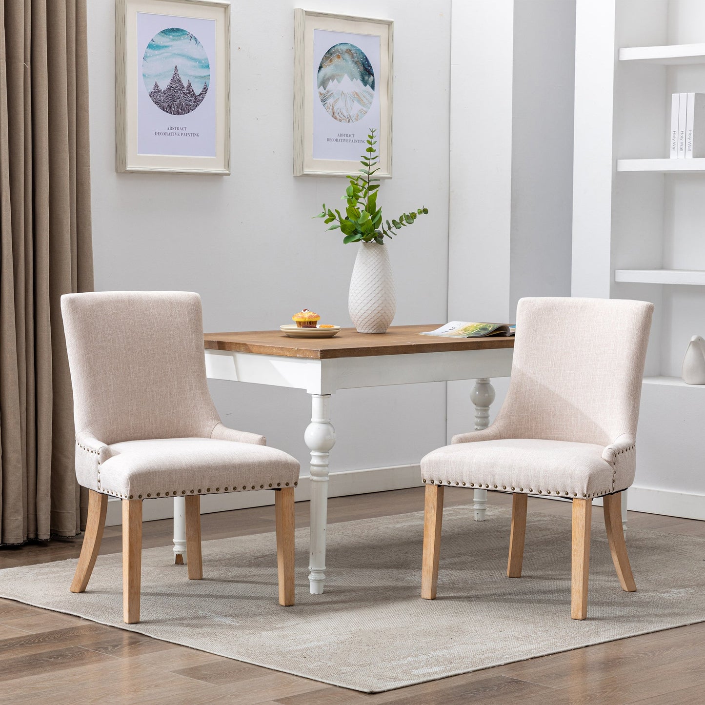 Dining Chair with Leisure Padded, Rubber Wood Legs and Nailed Trim, Set of 2
