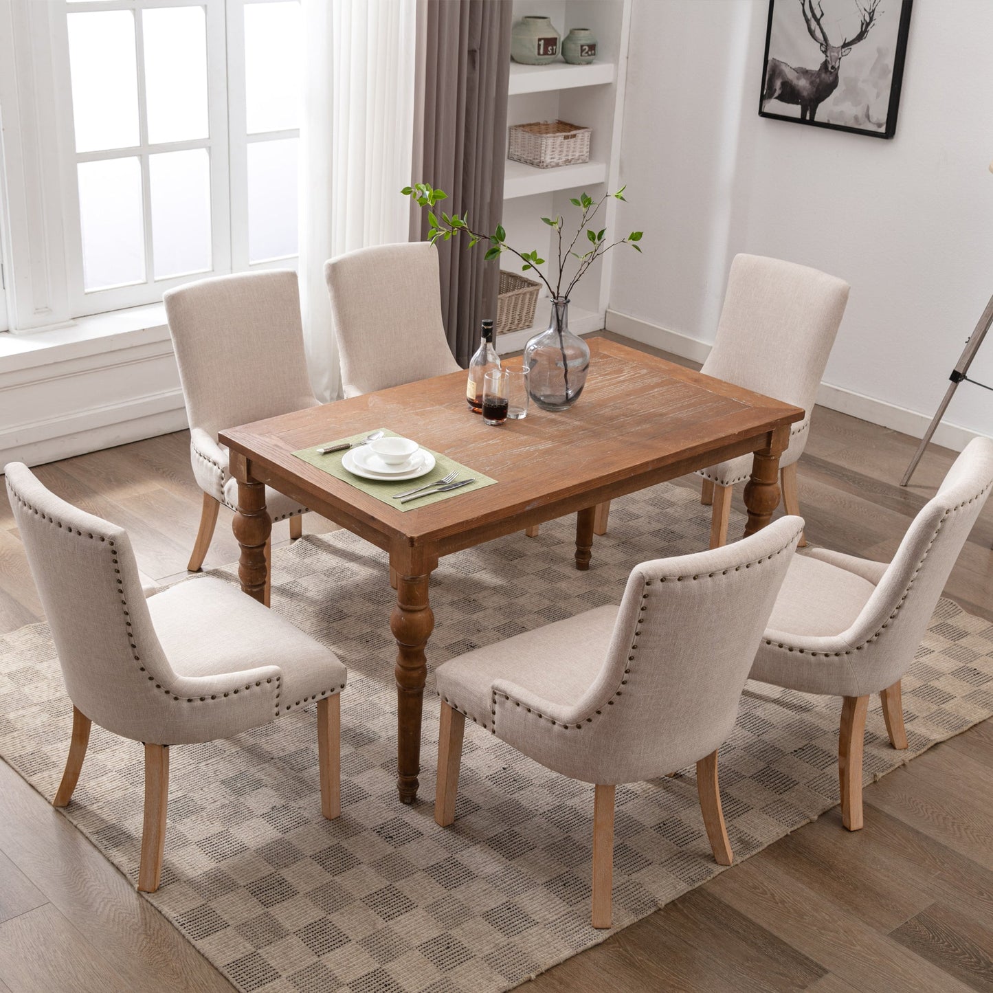 Dining Chair with Leisure Padded, Rubber Wood Legs and Nailed Trim, Set of 2